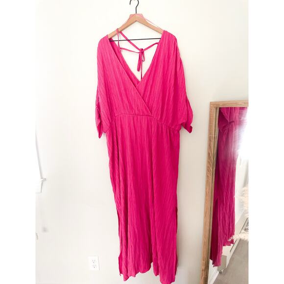 NWT Eloquii Pink Maxi Dress Plus Size 26 28 Dolman Sleeve Wrap Bodice - Picture 8 of 16